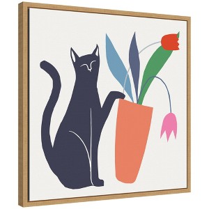 Kate & Laurel All Things Decor 22"x22" Sylvie Cat Vase 6 Framed Canvas by Hannah Beisang Natural - 1 of 4