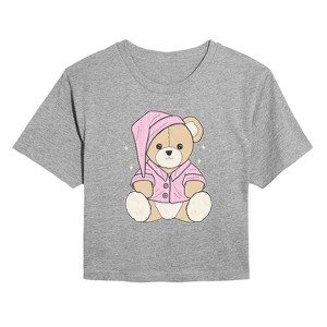 Women's - Instant Message - Teddy Bear In PJs Cropped Graphic T-Shirt - 1 of 4