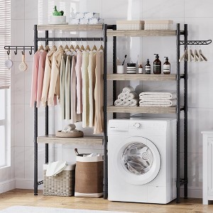 Laundry Room Organization and Storage,5 Tier Wood Over The Washer and Dryer Storage Shelf with Drying Clothes Racks,Space Saver Heavy Duty Bathroom - 1 of 4