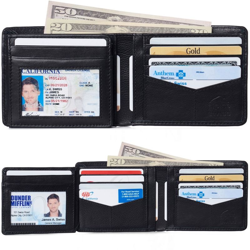 Alpine Swiss RFID Luka Men's Flip ID Wallet Deluxe Capacity Bifold With Divided Bill Section Comes in a Gift Box, 2 of 9