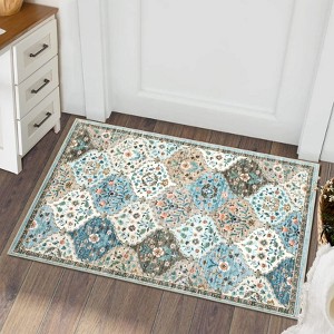 Vintage Trellis Area Rug Traditional Floral Washable Rugs for Living Room Bedroom Low Pile Non-Slip Floor Carpet - 1 of 4