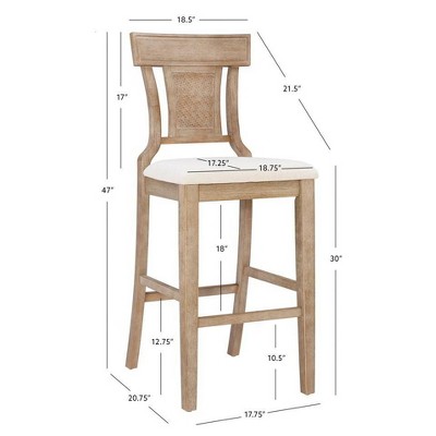Rylan 30" Gray Wash Finish & Beige Linen Solid Wood Barstool