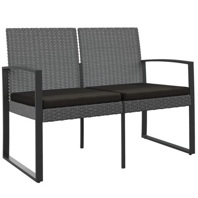 vidaXL 2-Seater Patio Bench with Cushion, Dark Gray PP Rattan