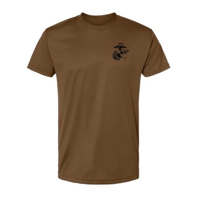OUTSIDE THE WIRE Leatherneck for Life Coyote Brown Left Chest Eagle, Globe, and Anchor Established Performance T-Shirt- Black Logo