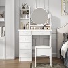 Hitow Makeup Table Set Vanity Table with Stool and Round Mirror Ring LED Strip Lights - 2 of 4