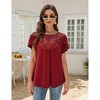 Women's Short Sleeve Lace Trim Blouse Summer Crew Neck Pleated Loose Fit Casual Shirt - 4 of 4