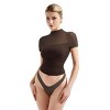 Short Sleeve Sheer Mesh Ruched T Shirts with Mock Turtle Neck Short Sleeve Basic Summer Tees Tops Slim Fit T Shirts Trendy Going Out Tops - 4 of 4