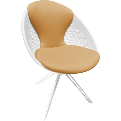 Swivel Accent Chair - 360° PU Leather Modern Desk Chair, Ergonomic Round Back Vanity Stool for Living Room, Bedroom
