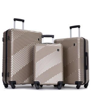 3 Piece Luggage Sets PC+ABS Lightweight Suitcase with Two Hooks, Spinner Wheels, (20/24/28) Gray - 1 of 4