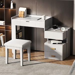 FONTOI 45.3"W 3-in-1 Makeup Vanity Desk with Flip-Top Mirror Adjustable Length Ample Drawers for Bedroom Dressing Room, White, 45.25"*16.3"*31.3" - 1 of 4