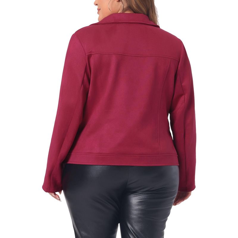 Agnes Orinda Women's Plus Size Faux Suede Lapel Collar Long Sleeve Zipper Moto Jacket, 4 of 6