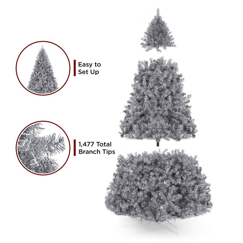 Best Choice Products 6ft Artificial Silver Tinsel Christmas Tree Holiday Decoration w/ 1,477 Branch Tips, Stand, 5 of 10