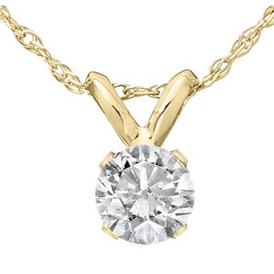 Pompeii3 3/4ct Diamond Round Solitaire Necklace 14K Yellow Gold Pendant Lab Created