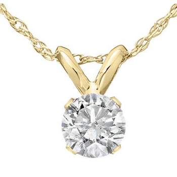 Pompeii3 7/8 Ct Round Diamond Solitaire Pendant in White or Yellow Gold 18" Necklace