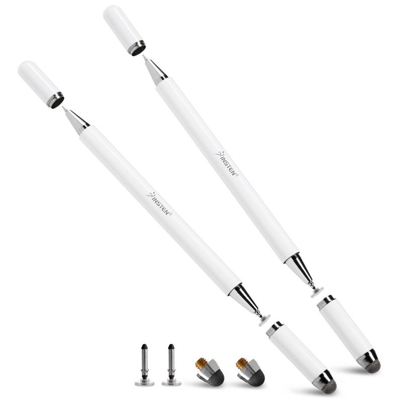 Insten 2 Pack Capacitive Stylus Pens for Touch Screens, 2 in 1 Pen for Smartphones, Tablets, and Touchscreen Laptops, White+White, 1 of 9