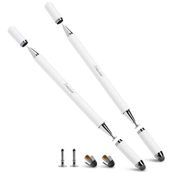 Insten 2 Pack Capacitive Stylus Pens for Touch Screens, 2 in 1 Pen for Smartphones, Tablets, and Touchscreen Laptops, White+White