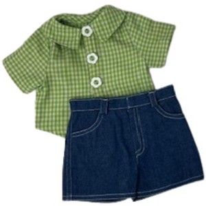 Doll Clothes Superstore Casual Short Denim Jeans with Green Check Shirt for 18 Inch Girl Dolls - 1 of 4