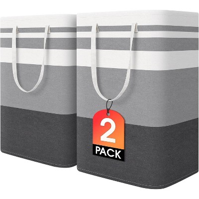 2 Pack Large Laundry Baskets, Waterproof, Freestanding Laundry Hampers, Collapsible Clothes Hamper with Reinforced Handles in College Dorm