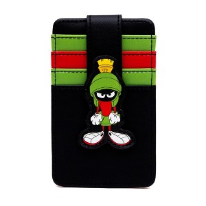 Looney Tunes Vegan Leather Wallet, ID Card Holder, Marvin the Martian Pose Black Green Red, 3.0" x 5.0" - 1 of 3