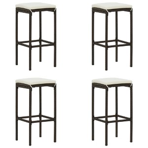 vidaXL Bar Stools with Cushions 4 pcs Brown Poly Rattan - 1 of 4