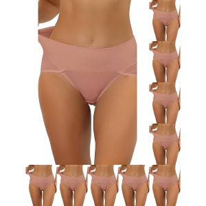 INSPIRE CHIC Women's Hi-Cut Ribbed High Waist Tummy Control Available in Plus Size Briefs 10 Packs - 1 of 4