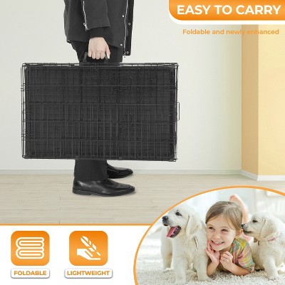 Large Black Metal Wire Dog Crate with Double Doors