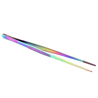 O'Creme 10 Inch Multicolored Precision Stainless Steel Kitchen Tweezer Tongs with Serrated Tips for Gripping - Multicolor