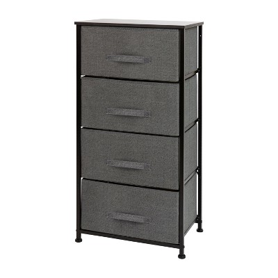 Emma and Oliver 4 Drawer Vertical Storage Dresser with Black Wood Top & Gray Fabric Pull Drawers