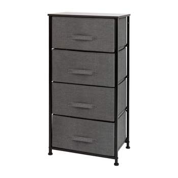 Flash Furniture 4 Drawer Wood Top Cast Iron Frame Vertical Storage Dresser with Easy Pull Fabric Drawers