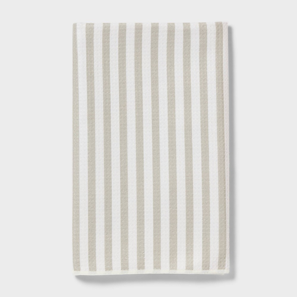 Photos - Towel 1pc Quick Dry Striped Waffle Hand  Tan - Room Essentials™