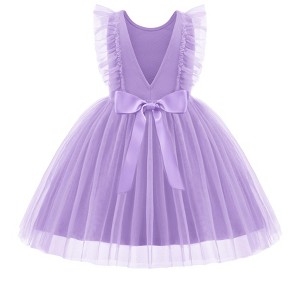 Arshiner Toddler Dress Summer Ruffle Sleeve V-Back Tie Waist Flower Girl  Dresses Wedding Tulle Outfit 2-8Y Lilac 3-4 Years : Target