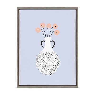 18" x 24" Sylvie Poppies Framed Wall Canvas by Duchess Plum Gray: Modern Botanical Decor, Kate & Laurel