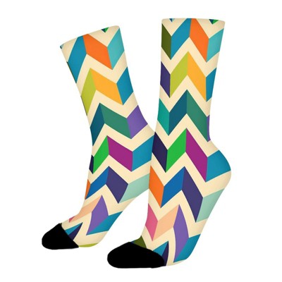 Multicoloured Zig Zag Plain Women Printed Crew Socks Funny Funky Socks Soft Polyester Novelty Gifts for Artists Men