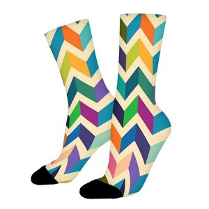 Multicoloured Zig Zag Plain Women Printed Crew Socks Funny Funky Socks Soft Polyester Novelty Gifts for Artists Men - 1 of 1