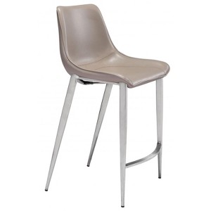 Brushed Steel Frame Counter Stool, 39.8"H Brown Faux Leather Seat, Upholstery, Set of 2 By Zuo Modern - 1 of 4