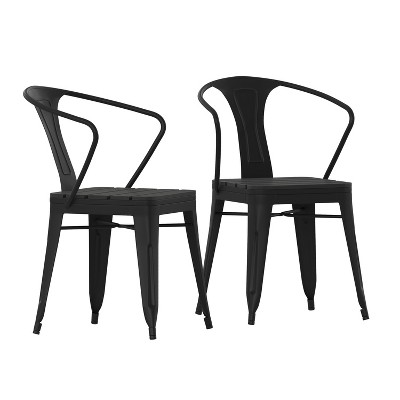 Flash Furniture Helvey Commercial Indoor/Outdoor Black Stacking Arm Chair with Vertical Slat Back and Poly Resin Slatted Seat, Set of 2