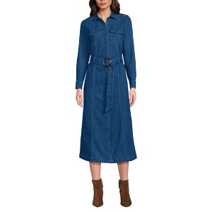 Lands' End Women's Soft Denim Midi Shirt Dress - 1 of 4