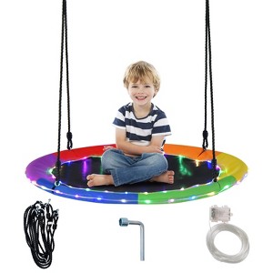 Infans 40" Saucer Tree Swing 660 LBS for Kids Adults Outdoor w/LED Lights Rainbow Color - 1 of 4