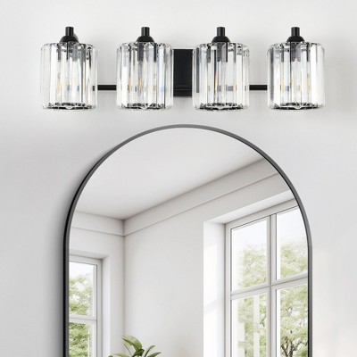PAKOKULA Modern 26.8 in. 4 Light Black Bathroom Vanity Light with Crystal Glass Shade