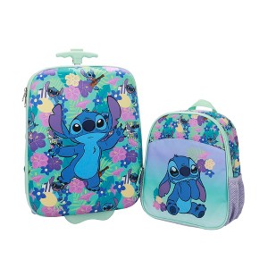 Disney Stitch Tropical Flower Print 2-Piece Youth EVA Wheeled Luggage & Travel Backpack Set - 1 of 4