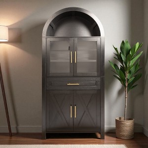 Mshliw 71" Farmhouse Arched Kitchen Pantry Cabinet with Glass Barn Door, Adjustable Shelves & Storage Racks for Kitchen, Bathroom, Office & Entryway - 1 of 4