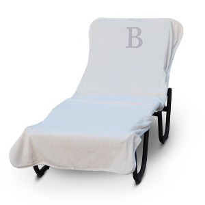 BC BARE COTTON Luxury Hotel & Spa Monogrammed Pool Chaise Lounge Cover, Standard Size 90 X 29 Inches - White - Silver Block - 1 of 1