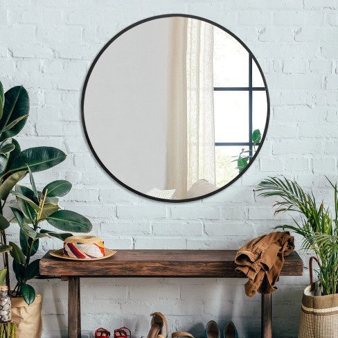 Eranthe Wall Mounted Round Mirror With Brushed Metal Frame For ...