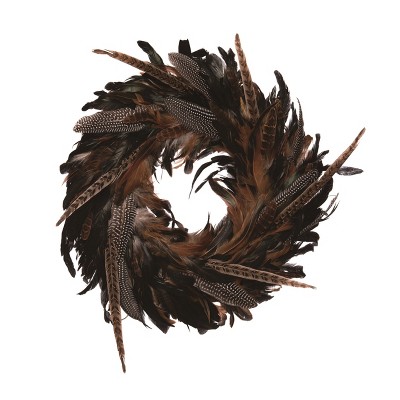 Transpac Foam 23 in. Brown Harvest Feathered Wreath