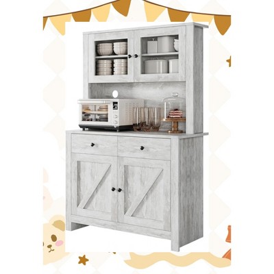Garvee Versatile Kitchen Food Cabinet with Microwave Stand – Freestanding Storage Cabinet with Drawers and Adjustable Shelves,