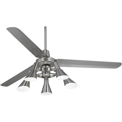 60" Casa Vieja Industrial Indoor Ceiling Fan with Light LED Remote Adjustable Brushed Nickel Metal Blades for Living Room Bedroom