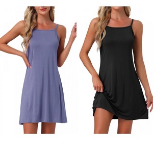 INSPIRE CHIC Women's 2 Pcs Modal Soft Spaghetti-Strap Dress Crewneck Sleepwear - 1 of 4