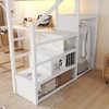 Queen Loft Bed with Desk and Charging Station Queen Size Metal Loft Bed with Stairs and Light for Kids Teens White - 3 of 4