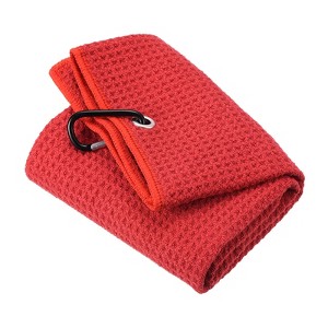 Unique Bargains Super Absorbent Waffle Pattern Tri-Fold Microfiber Golf Towels with D Clips - 1 of 4