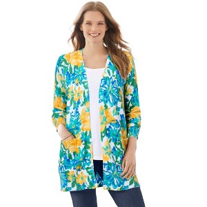 Woman Within Plus Size Perfect Longer-Length Cotton Cardigan - 1 of 4